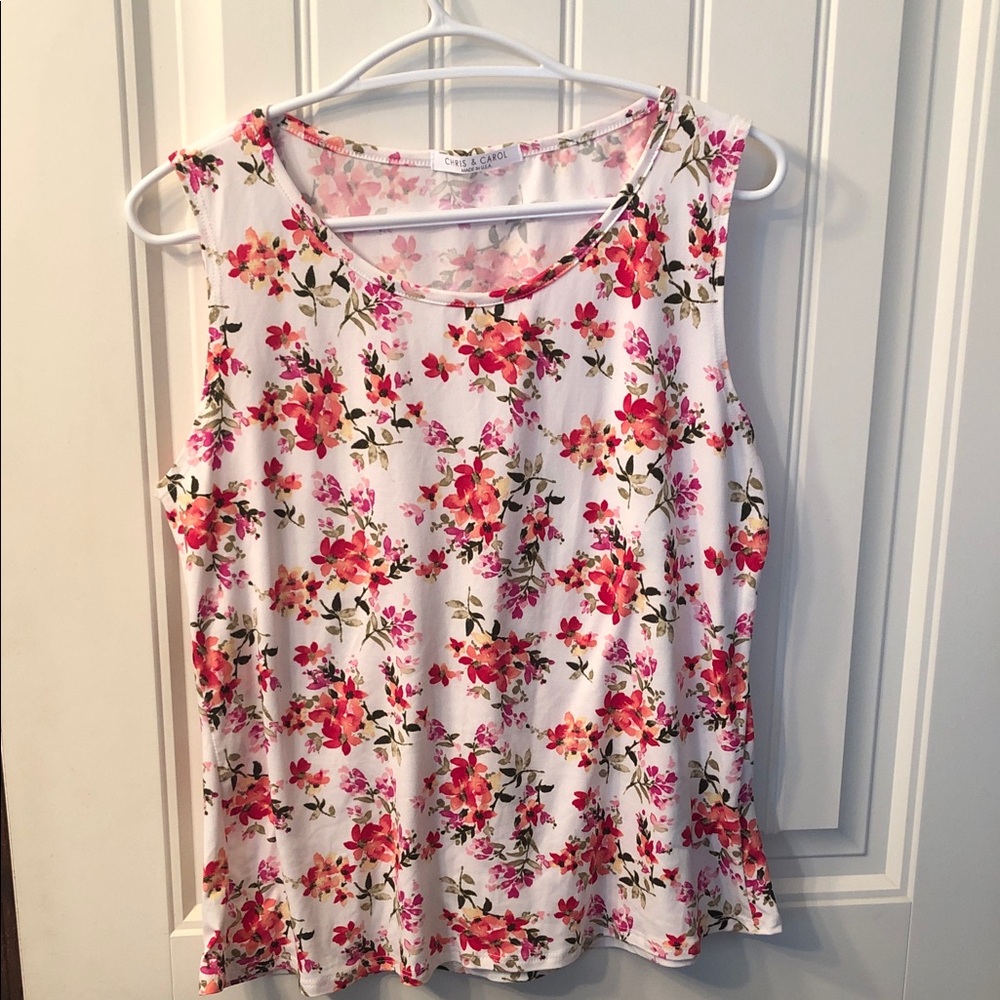Casual Floral Sleeveless Top - White with Pink Floral